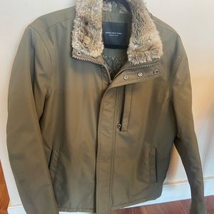 Men’s Andrew Marc “Marc New York” Olive green with faux fur collar trim.
